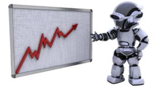 AI robot examining a large chart