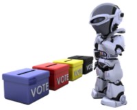 AI robot looking at voting boxes