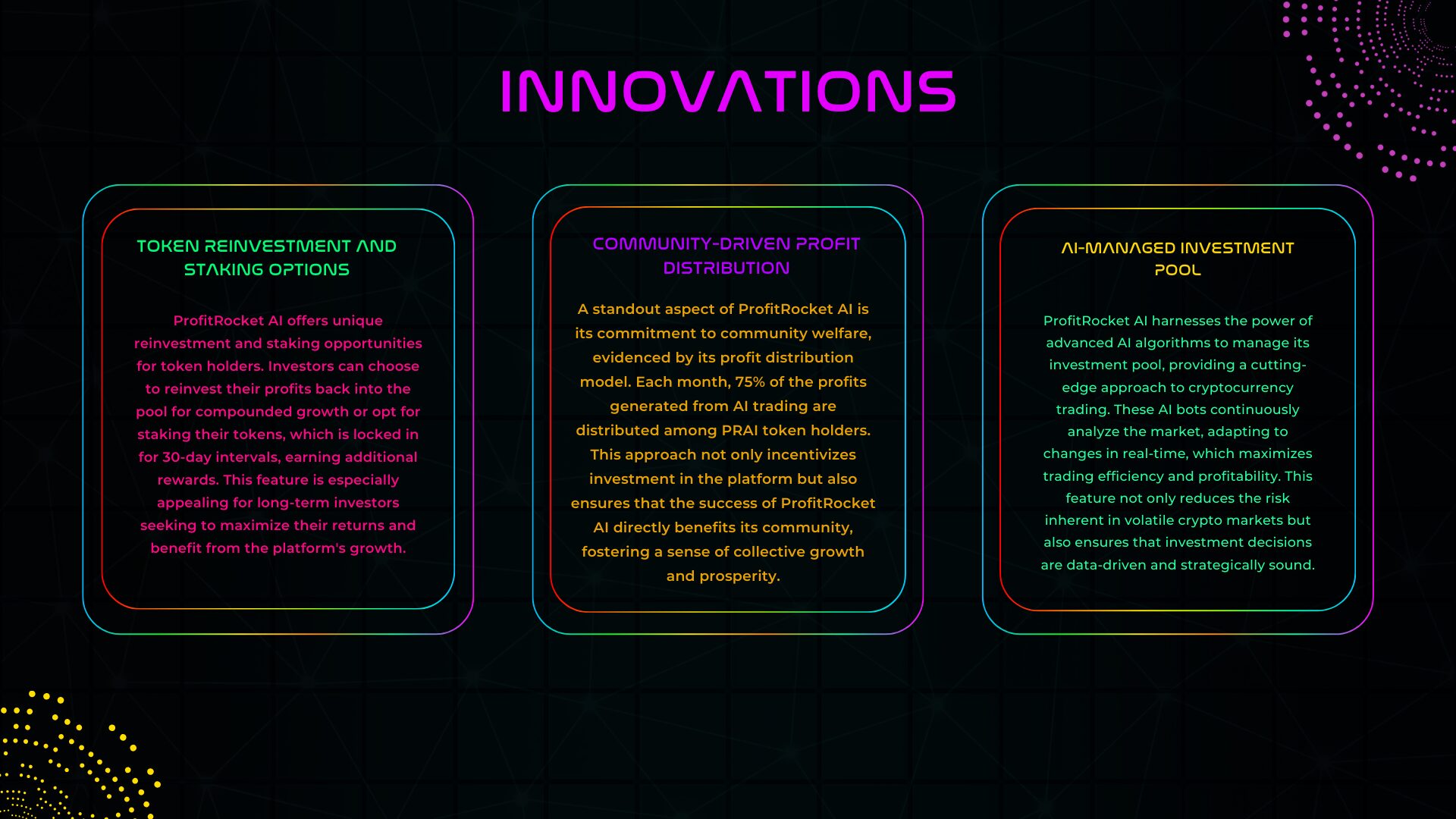 ProfitRocket AI Pitch Deck Page 9 - Innovations